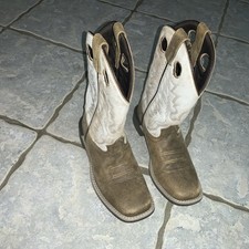 Smoky Mountain Boots White Brown Western Youth Size 3.5 R Square Toe 3108Y