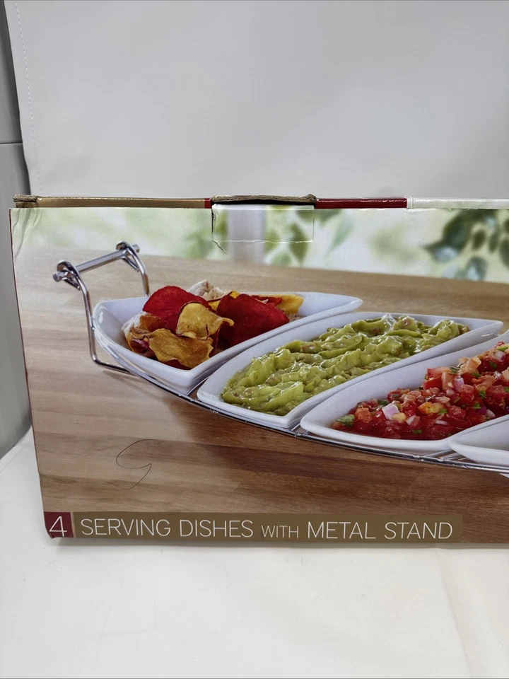 Simple Dining Entertaining 4 pc Ceramic Serving Set With Metal Stand  NEW-IN-BOX - Image 4 of 4