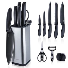 Knife Set with Block,10-Piece Kitchen Knives Stainless Steel,Pro-sharpened fo...
