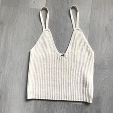 Zara Ivory Tank Top Medium Womens Ribbed Stretch Knit Camisole Basic Blank