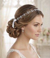 Wedding Hair Comb Crystal Rhinestone Bridal Ribbon Headpiece Silver