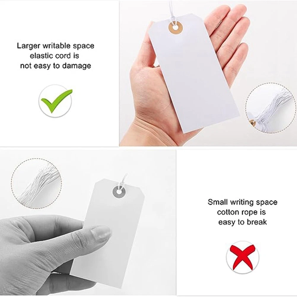 100 Piece Perforated Cotton Elastic Line Tags Card White Number Plate J7N8