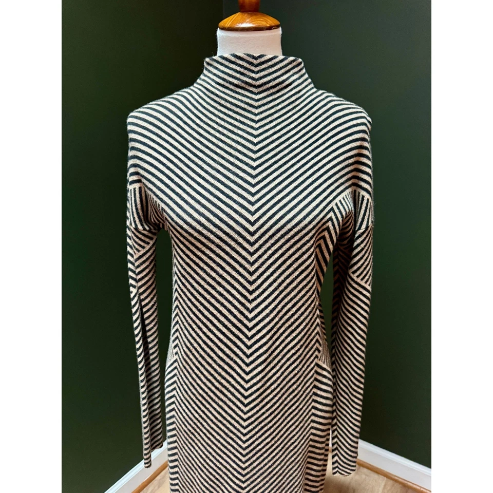 Vestido midi manga larga cuello falso Cynthia Rowley Chevron para mujer talla M Foto 3 de 4