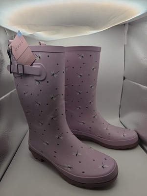 SERRA Womens  Tall Spring Rain Boots Pink flower Sz 8M adjust strap NWT