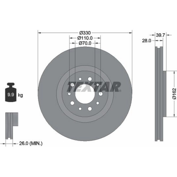 2X Textar 92145103 Bremsscheibe FüR Alfa Romeo Jeep Spider Brera Cherokee 939-image