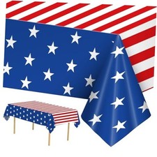 2 Pack 4th of July Tablecloth - Patriotic American Flag Red Blue and White