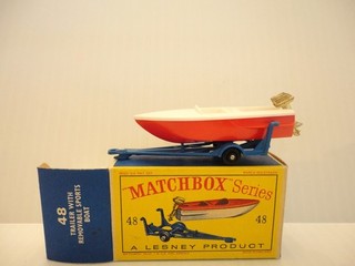 MOKO Lesney Matchbox No.48 1961 'barco deportivo y remolque' con caja D ver fotos y