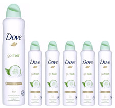 6 x 250ml Go Fresh Dove Cucumber & Green Tea Scent Deodorant Body Spray