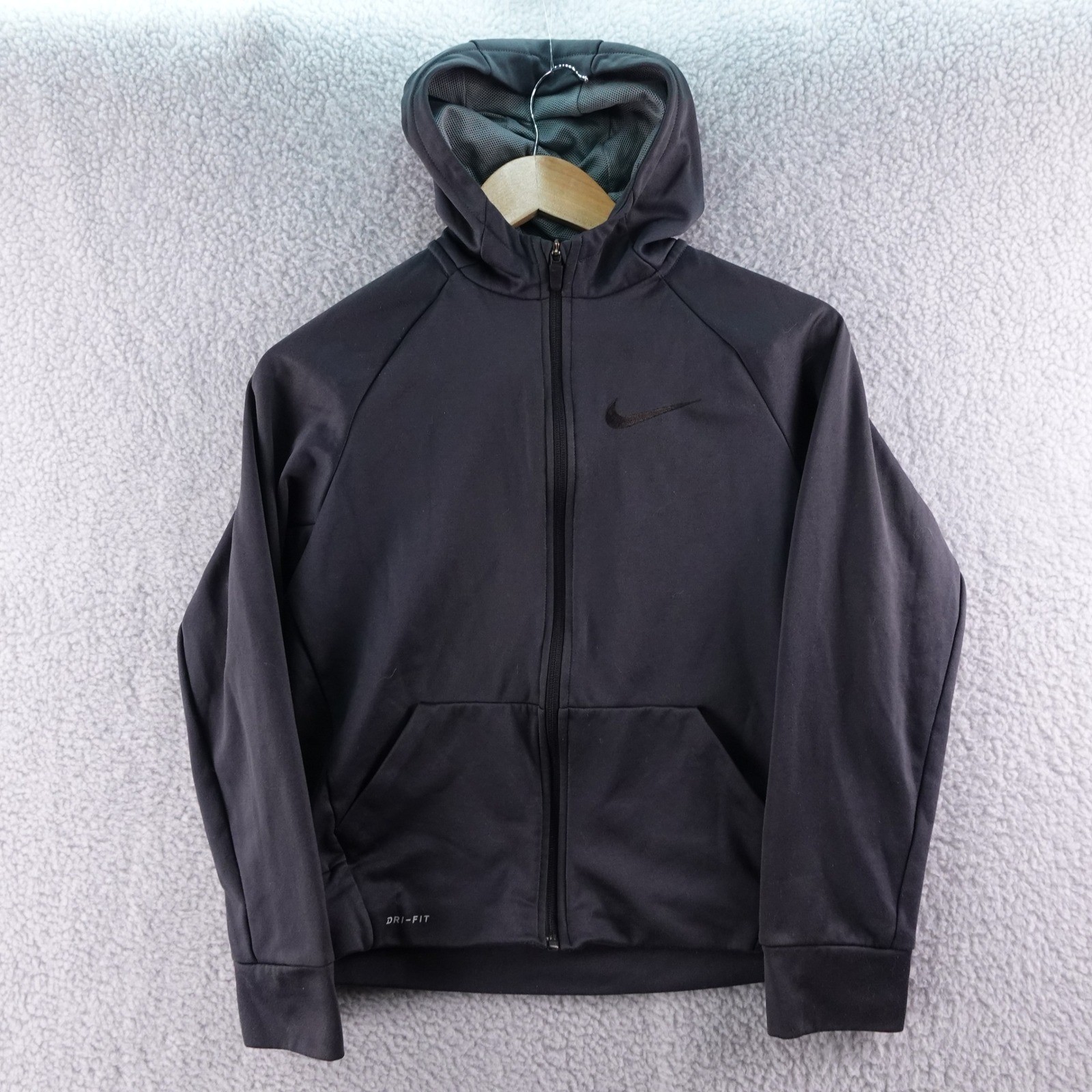 Nike Dri Fit Womens Full Zip Hoodie Athletic Training Jacket Dark Gray Size L