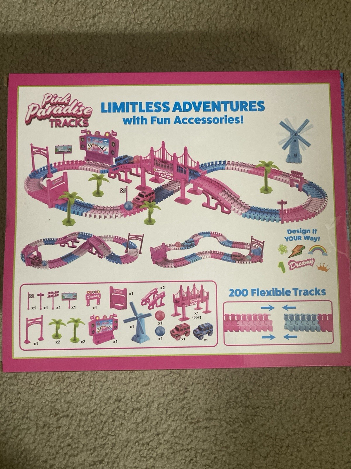 USA Toyz Pink Paradise Adventure Tracks – 225pc Vehicle Playset