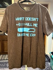 Crazy Dog Charcoal Grey "What Doesn't Kill Me Gives Me EXP" Tee T-Shirt SZ Lrg