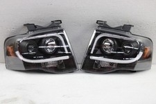 Fits 2007-2013 FORD EXPEDITION BLACK DUAL DRL LED BAR PROJECTOR HEADLIGHTS LAMPS