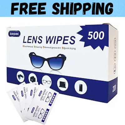 500 Count Lens Cleaning Wipes for Eyeglasses, Pre-Moistened Individually Wrapped