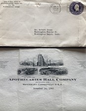 1940 Apothecaries Hall Co Waterbury Connecticut Cover And Letterhead WW2 Era