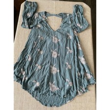 FREE PEOPLE Emma's Embroidered Dress in Misty Green Back Cut Out Detail XS TP