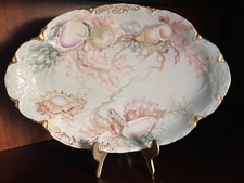 Antike Limoges Frankreich handbemalte Muschelplatte Künstler signiert Eschbach 13 Zoll