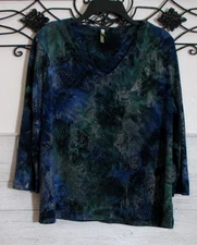 White Stag Women's Knit Top Size L 3/4 Sleeve Multicolored V Neck