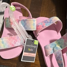 West Loop Girls Size 7-8 Pink Multicolor Glitter Mermaid Strappy Sandal