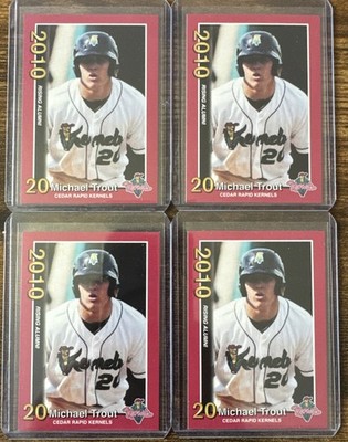 (4) 2010 Cedar Rapid Kernels Mike Trout Red Rising Alumni #2 Pre Rookie Card