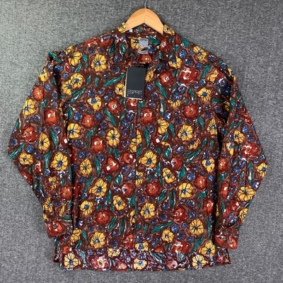 ESPRIT Shirt Men Large Flyn Brown Floral Button Up Long Sleeve Made In Italy NEW