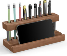 Wooden Pen Holder for Desk, Solid Wood Pen Display Stand with 9 Slots