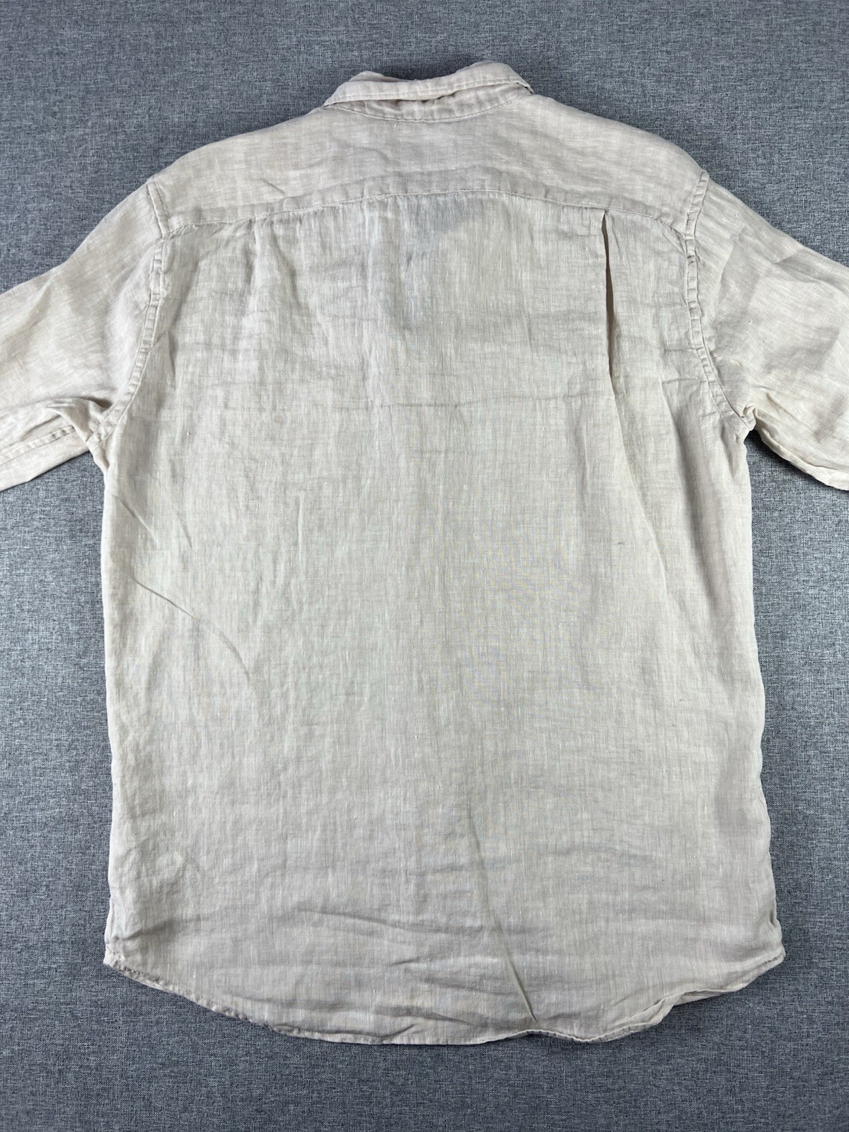 Uniqlo Shirt Mens Medium M Long Sleeve Button Up 100% Premium Linen Pocket Beige thumbnail 8