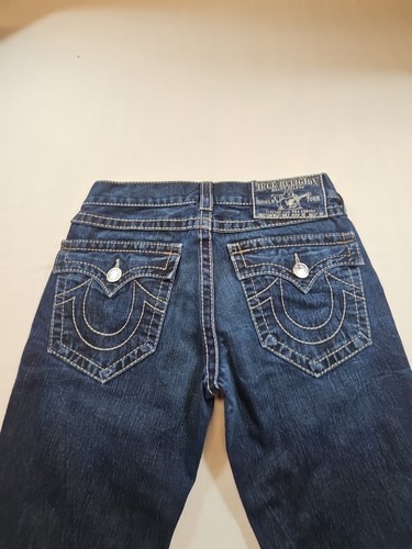 True Religion Straight Blue Jeans Womens Size 30x33 Dark Wash W/ Button - Picture 17 of 20