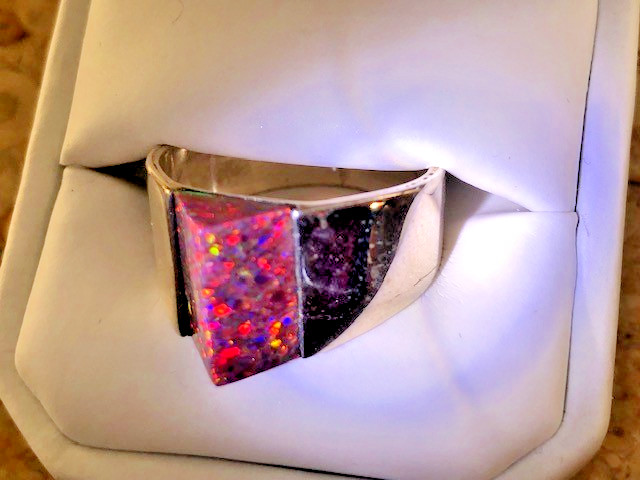 Unusually Bright 'FLASH' of RED Fire Opal Ring 9 Sterling Silver 925 Pyramid R L image 6