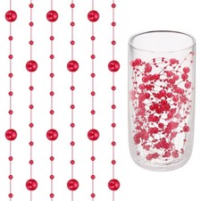 16 Feet Artificial Pearl String, Faux Pearl Beads Vases Filler, Red