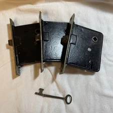 SET OF 3 - Antique Interior Mortise Lock Door Hardware WITH KEY