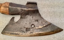 ANCIENT EURO SMALL GOOSEWING HEWING SIDE AXE “JV” IN CARTOUCHE SOCKET SHAFT