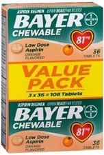Bayer Orange Flavored Chewable Low Dose Aspirin 3 Bottle Value Pack