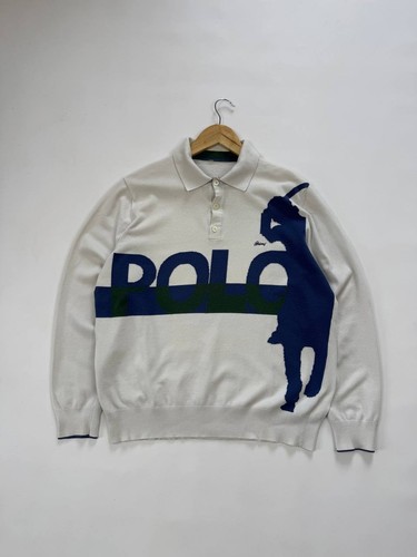 Brioni, Brioni Men’s Knit Polo Sweater Graphic Player Print - Vintage
