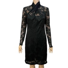 Elie Tahari Lace Sheath Dress Size 2 Twist Front Mock Neck Long Sleeve Classic