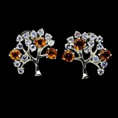 925 Sterling Silver Earrings Round Citrine 4mm Tanzanite Tree Gemstone Jewelry