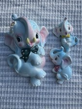 Vintage Rare PY Miyao Elephant Wall Decor Chalkware Baby 60s Anthropomorphic