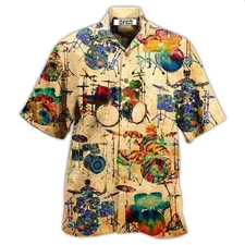 Drum Music Colorful Vintage   Hawaiian Shirt