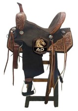 Western Tooled Carved Barrel Racing Horse Saddle Black Seat Leather Patch Design