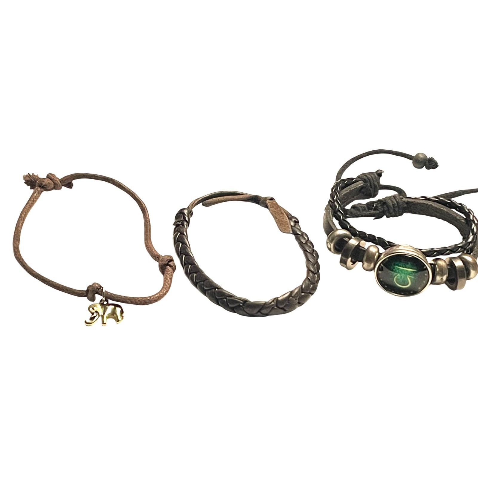 Leather Braided Charm Bracelets Set Adjustable El… - image 1