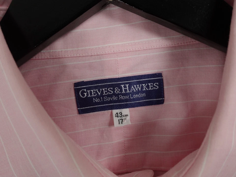 Camisa De Colección Gieves Hawkes Hombres 17 Rosa Rayas Formal Cena Traje Abotonado Años 90 Foto 3 de 4