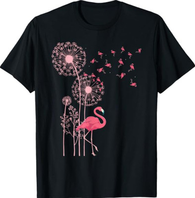 Flower Dandelion Exotic Animal Tropical Bird Pink Flamingo T-Shirt