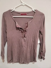 Velvet by Graham & Spencer Women Purple Long Roll Tab Sleeve Top Sz S NWT 