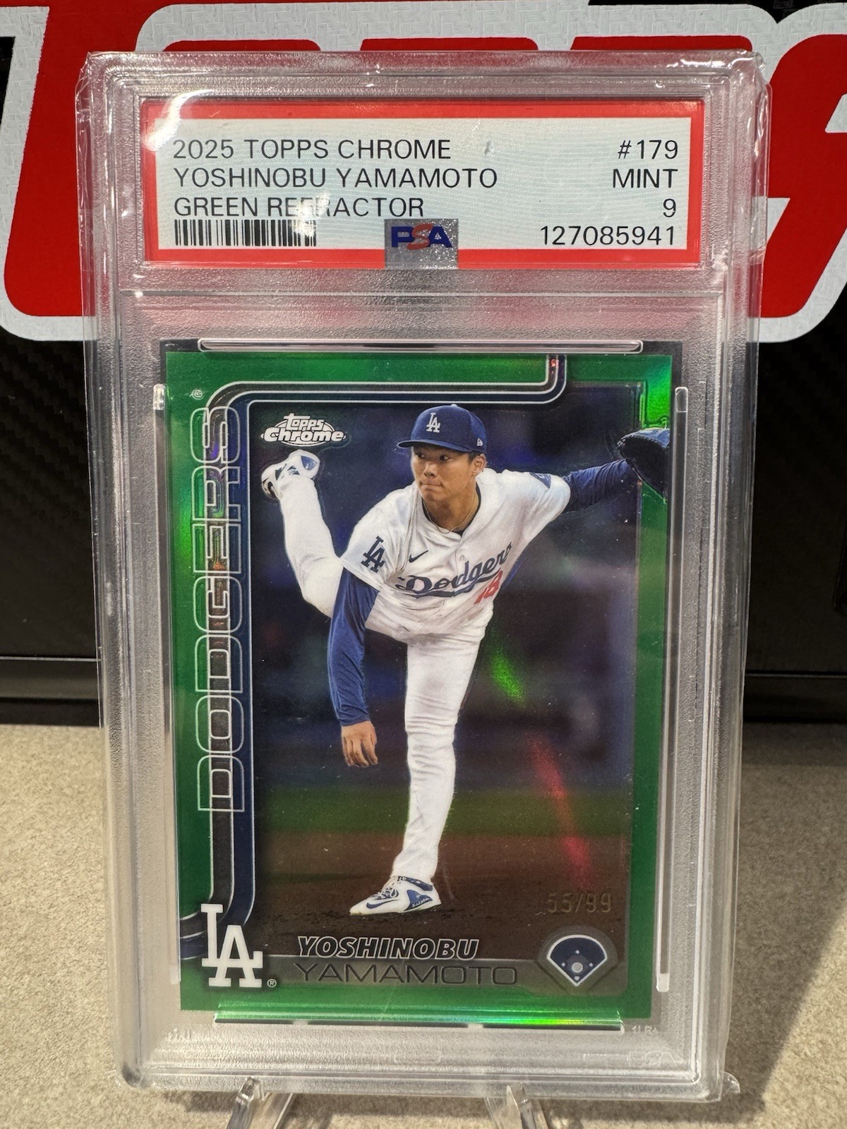 2025 Topps Chrome - Yoshinobu Yamamoto #179 Green Refractor /99 Dodgers WS MVP