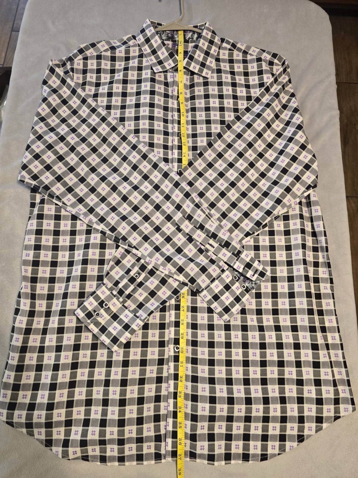 Robert Graham XLT Men's Shirt Black/Purple Check Plaid, Contrast Cuff, Cotton