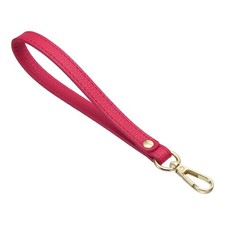 PU Leather Keychain with Metal Gold Key Ring Lock for Wallet Purse, Rose Red