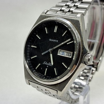 Seiko Silverwave 8229-7000 Day-Date Men s Watch Black Dial Vintage From Japan