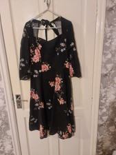 Black Floral Print Midi Dress UK Size 12/14 New Without Tags