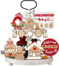 BBTO 13 Pcs Christmas Gingerbread Tiered Tray Decor Set Rustic Christmas... 