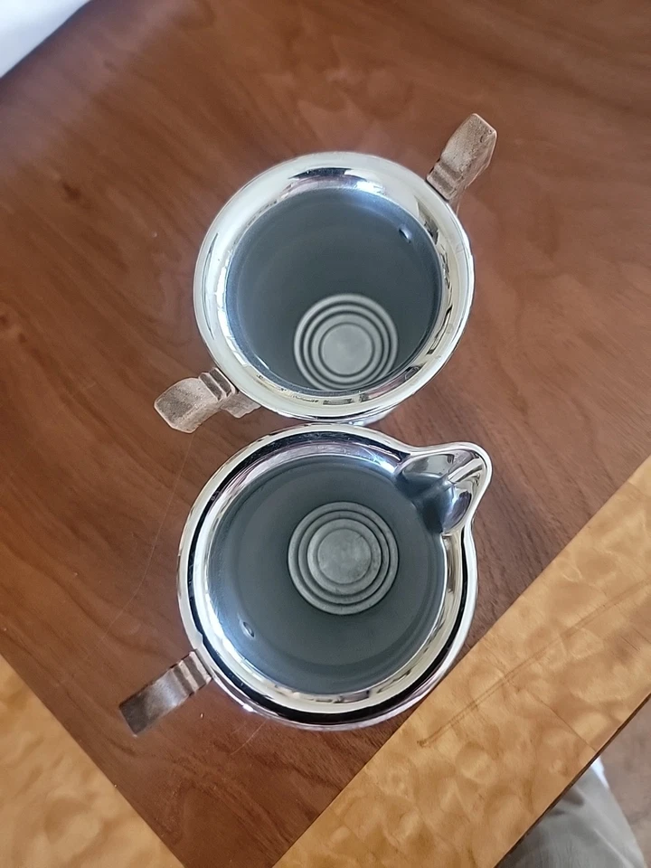 Juego de crema de azúcar FABERWARE cromada con asas de madera vintage Foto 3 de 4