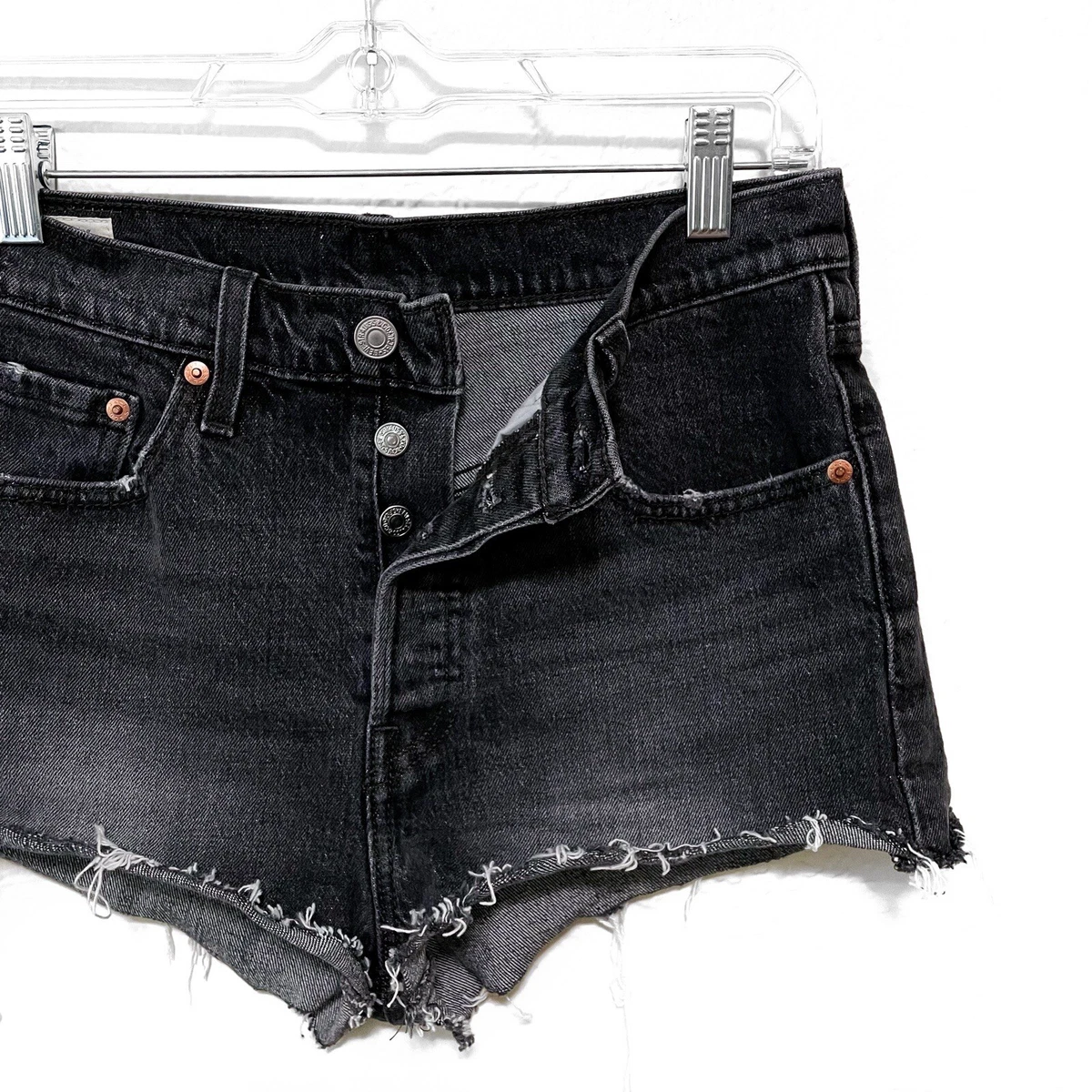 Levi s Premium 501 High Rise Button Fly Raw Hem Denim Shorts in